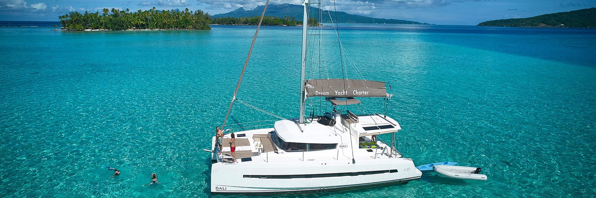 Fractional yacht ownership catamaran anchored in Tahiti