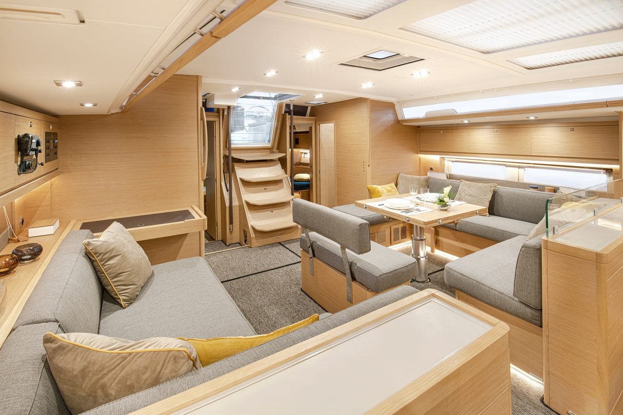 Salon interior on Dufour 530 monohull sailboat