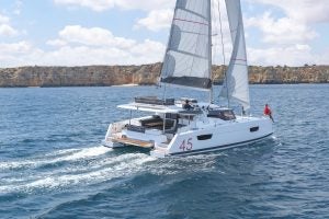 Man sailing Fountaine Pajot Elba 45 yacht