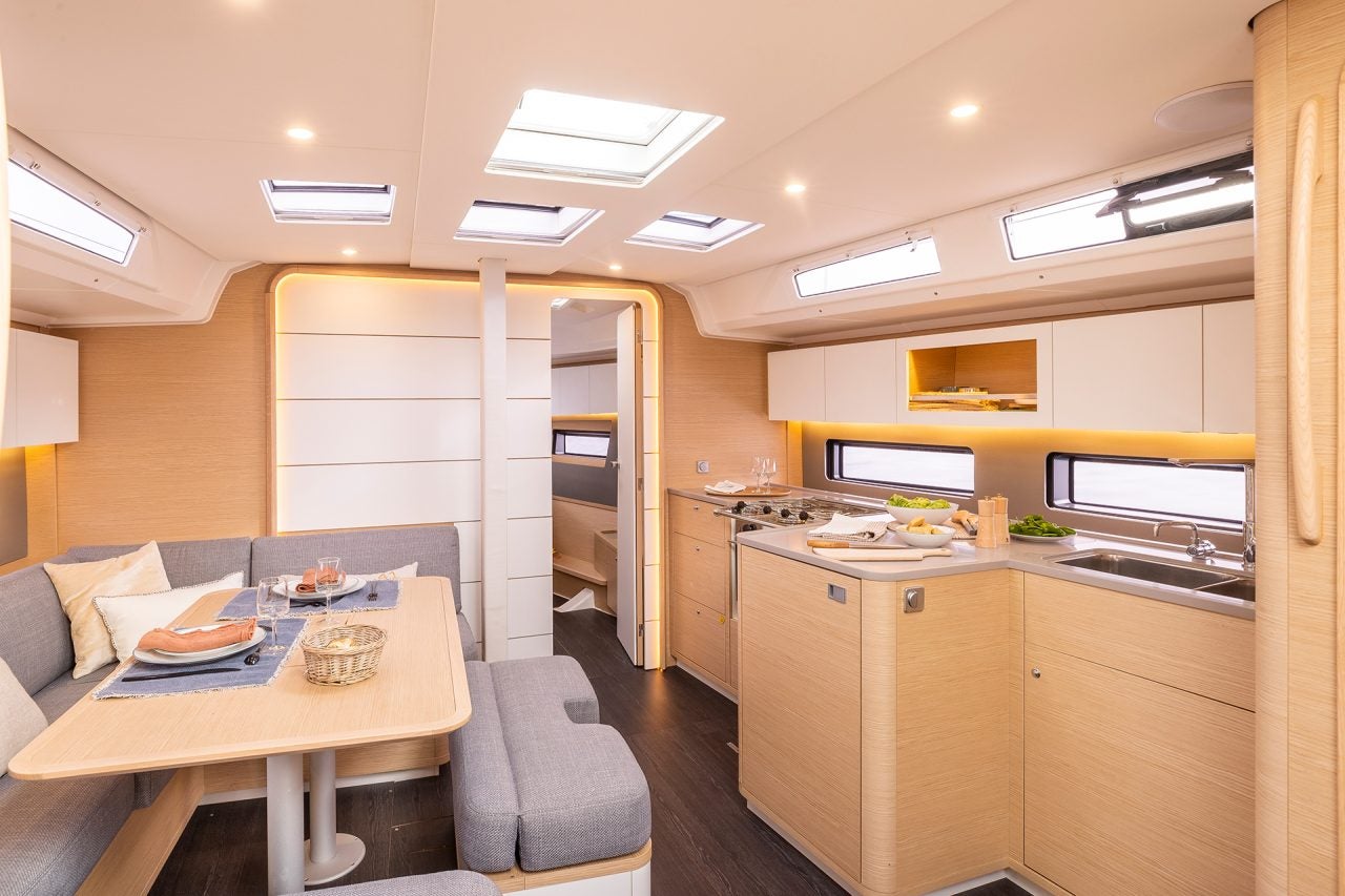 Saloon area dining area and galley on the Dufour 41 monohull