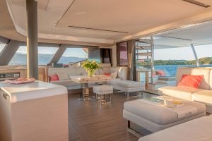 Interior living area on the Fountaine Pajot Alegria 67 sailing catamaran