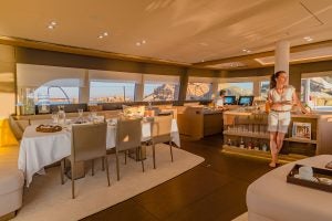 Expansive interior living area on the Lagoon 77 luxury yacht