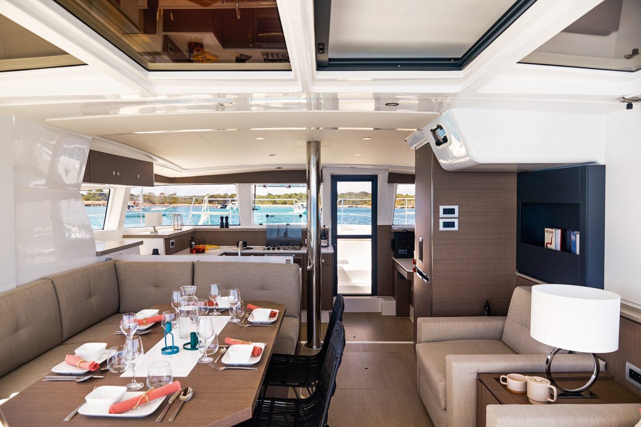 Saloon of the Bali 4.2 catamaran looking forward to galley