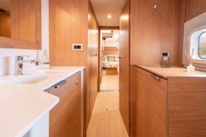 Spacious owners bathroom and suite aboard the Bali Catspace sailing cat