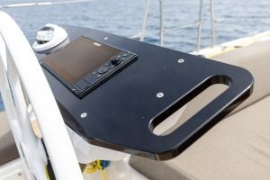 Close up detail of helm station electronics on a Dufour 41 sailboat