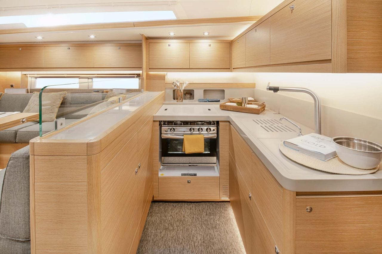 Dufour 530 sailboat u-shaped kitchen