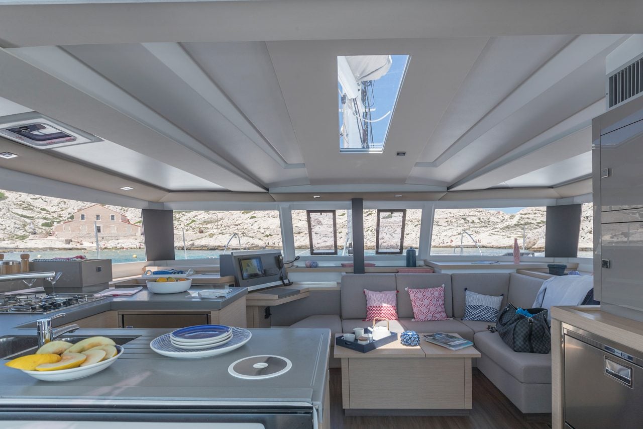 Fountaine Pajot  67 catamaran salon lounge area with large windows