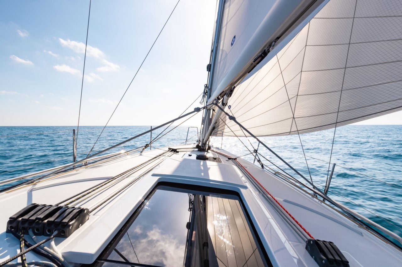 Bow of the Beneteau 34.1 monohull while under sail