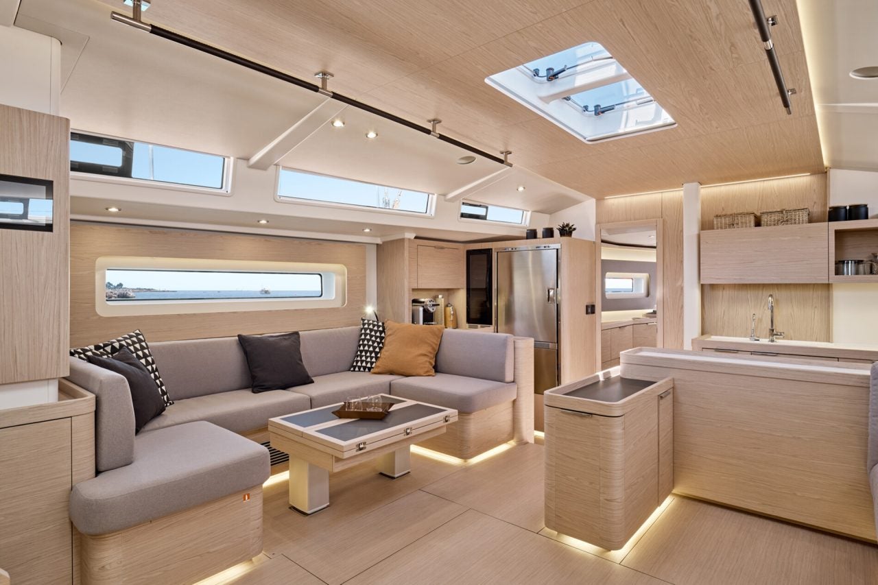 Beneteau Yacht 60 sailboat interior salon with windows