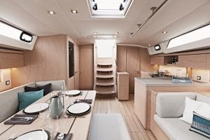 Beneteau 46.1 sailboat salon interior and companionway steps