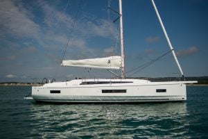 Side view of the Oceanis 40.1 sailboat at anchor