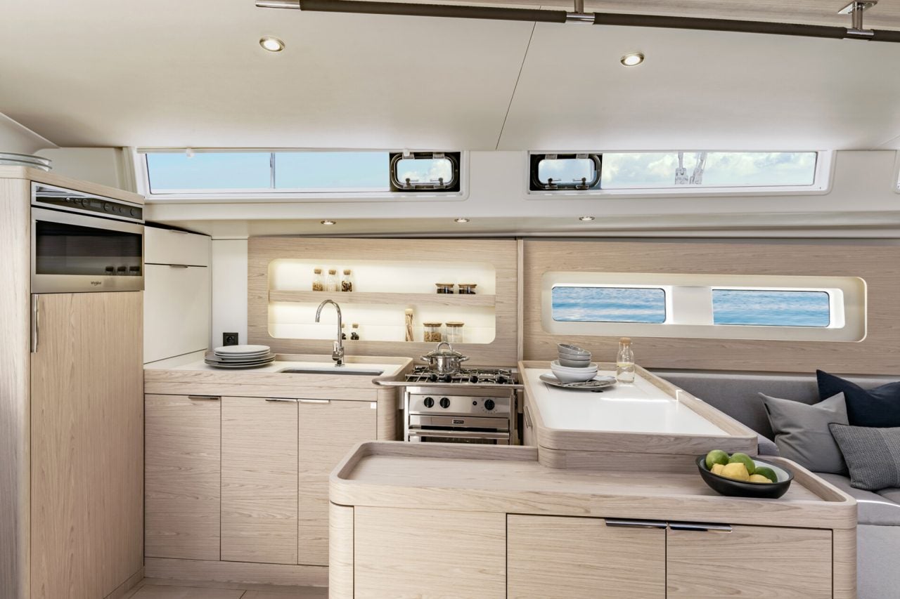 U-shaped kitchen on the Oceanis Yacht 54 luxury monohull