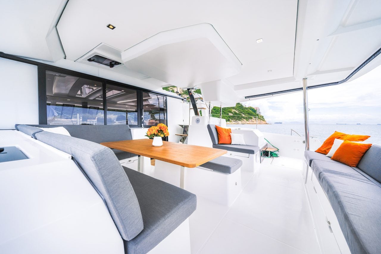 Fountaine Pajot  67 catamaran cockpit seating and dining area