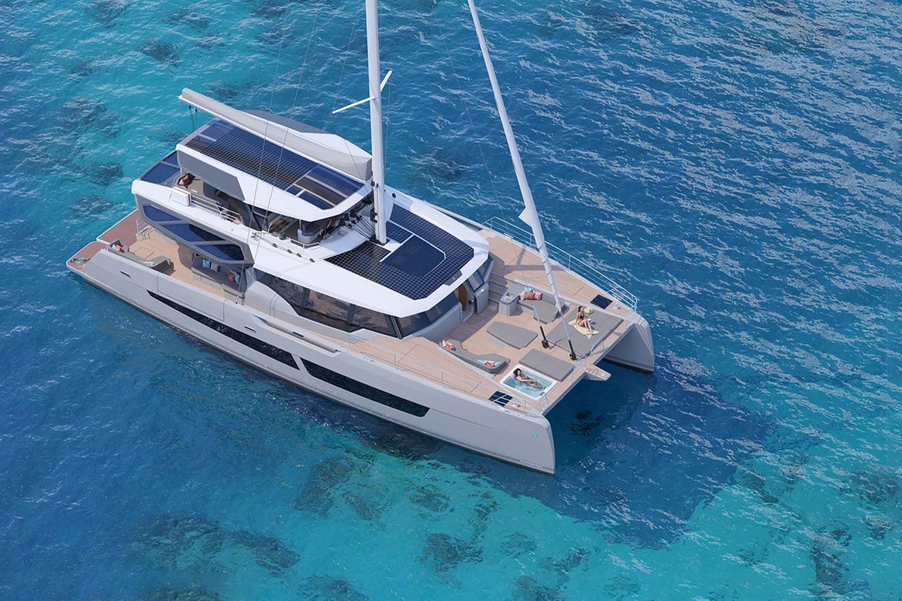 Fountaine Pajot 67 luxury catamaran at anchor