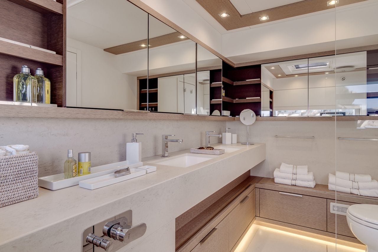 Lagoon 77 luxury yacht bathroom